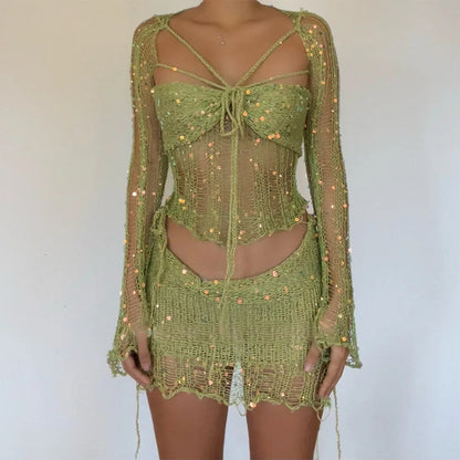 Crochet 2-Piece Mini Skirt Set