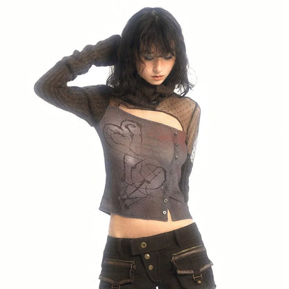 Grunge Mommy Top w/ Knitted Sleeves