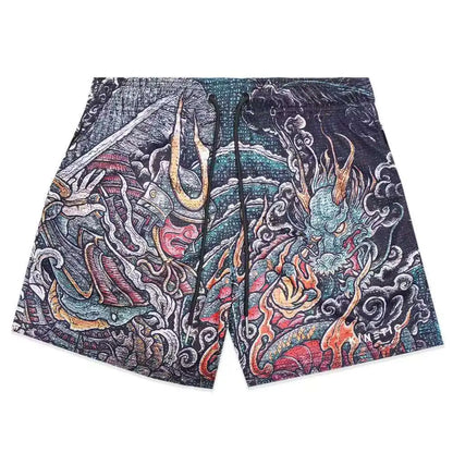Graphic Print Mesh Shorts