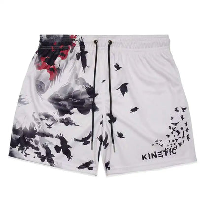Graphic Print Mesh Shorts