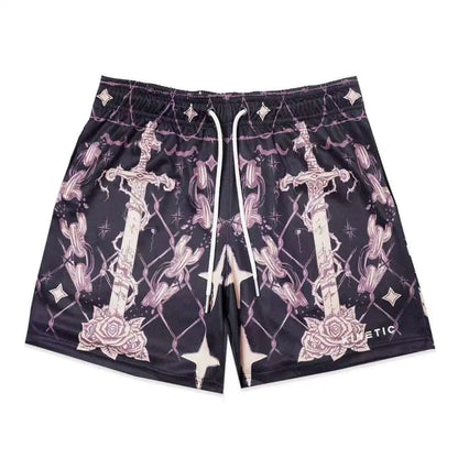 Graphic Print Mesh Shorts