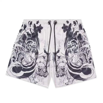 Graphic Print Mesh Shorts