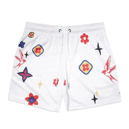 Graphic Print Mesh Shorts