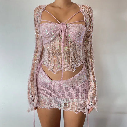Crochet 2-Piece Mini Skirt Set