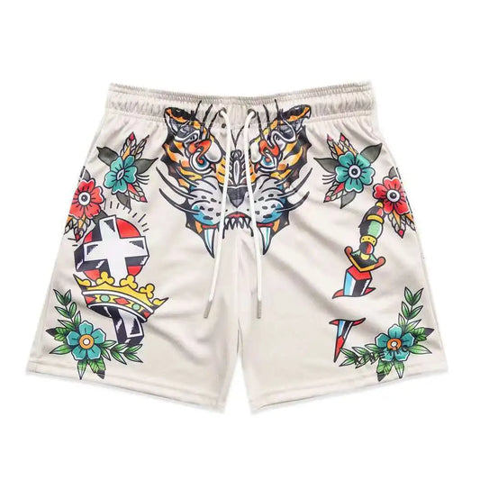 Graphic Print Mesh Shorts