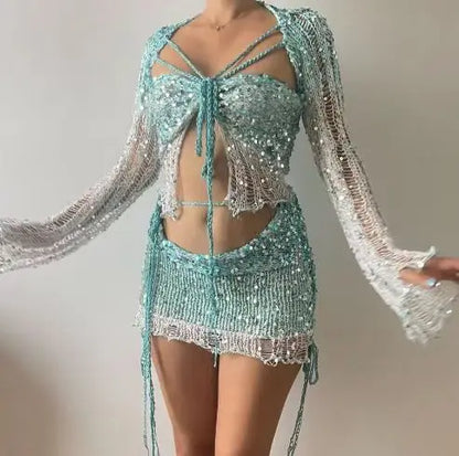 Crochet 2-Piece Mini Skirt Set