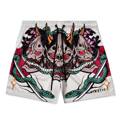 Graphic Print Mesh Shorts
