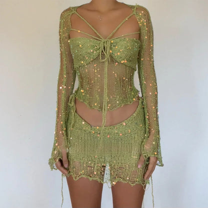 Crochet 2-Piece Mini Skirt Set