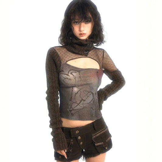 Grunge Mommy Top w/ Knitted Sleeves