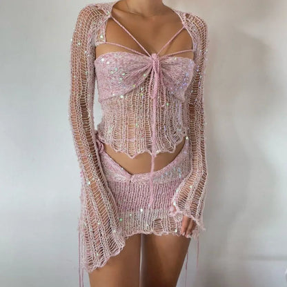 Crochet 2-Piece Mini Skirt Set