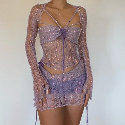 Crochet 2-Piece Mini Skirt Set