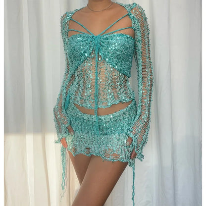 Crochet 2-Piece Mini Skirt Set
