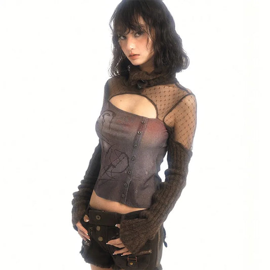 Grunge Mommy Top w/ Knitted Sleeves